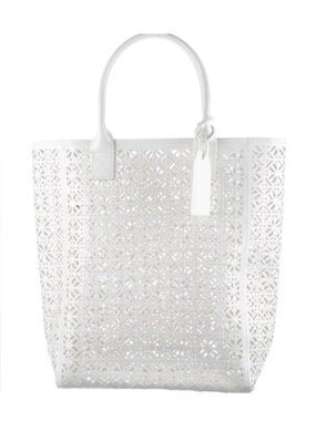 Tory Burch Tote Bag Laser-Cut PVC Geometric Carry-all White Casual Beach